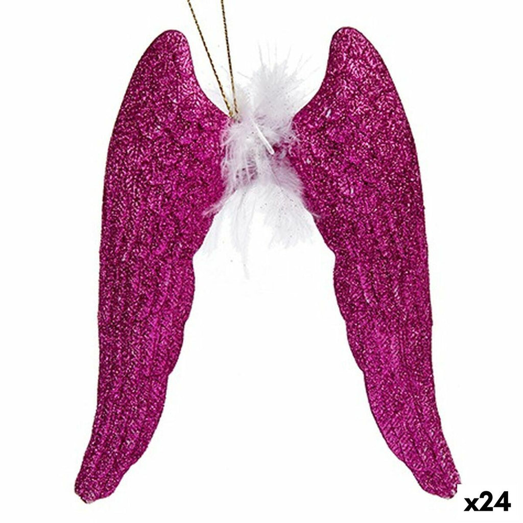 Christmas Ornament Fuchsia Angel Wings Plastic Glitter 12.5 x 15 x 2.5 cm (24 Units)