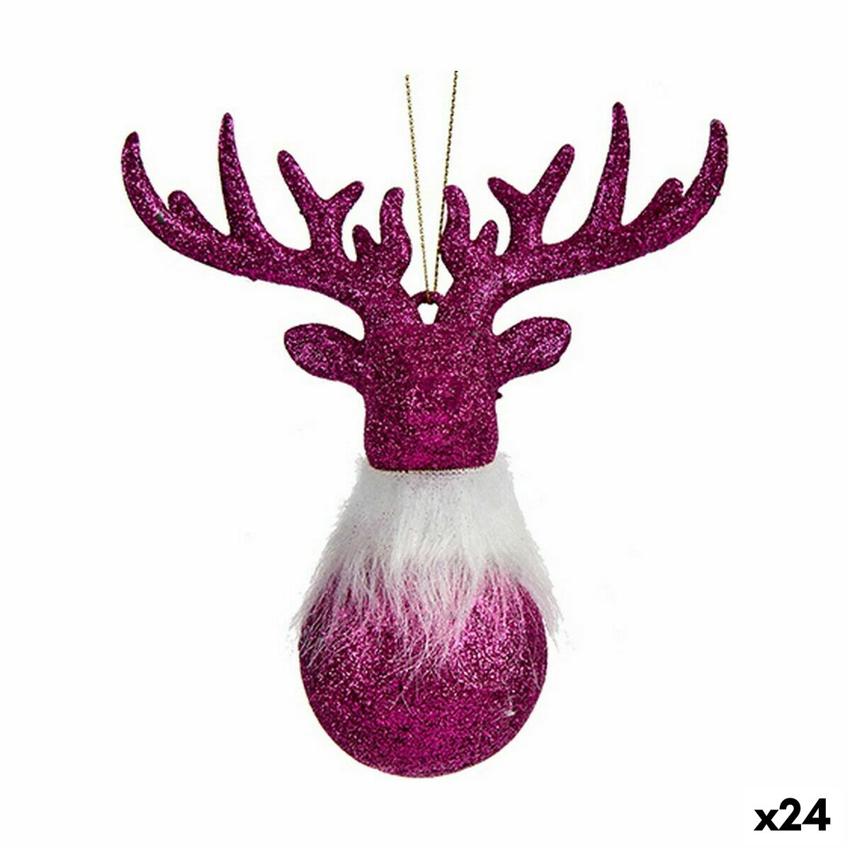 Christmas Reindeer Ornament, Fuchsia, Plastic, Glitter, 13.5 x 15.5 x 7 cm (24 Units)