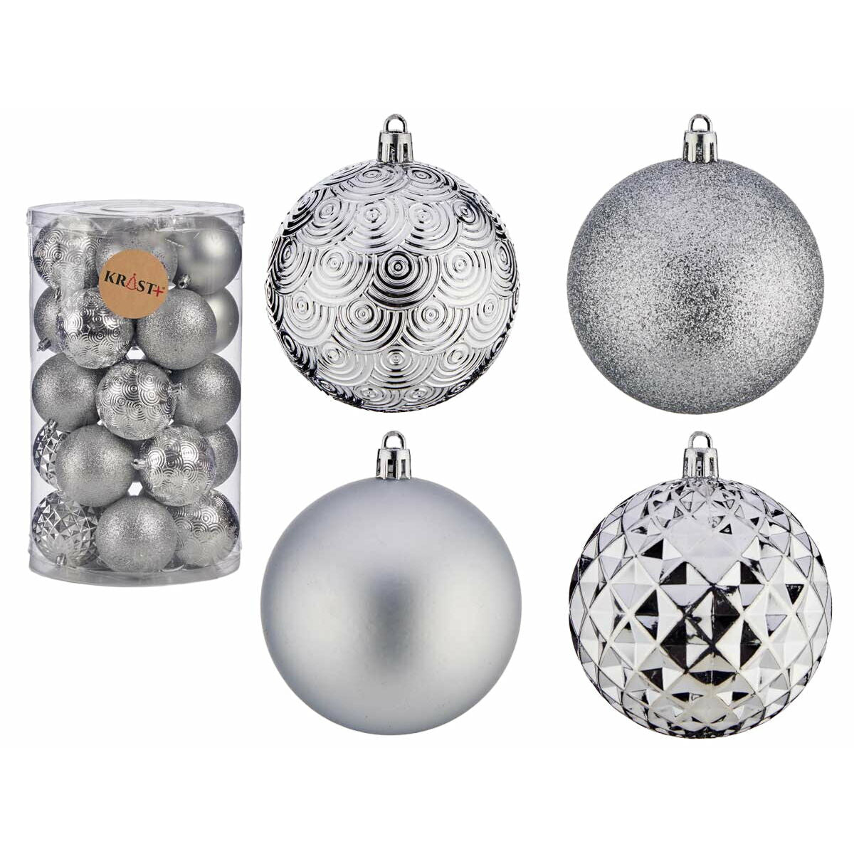Set of 4 Silver PVC Christmas Balls, Ø 8 cm