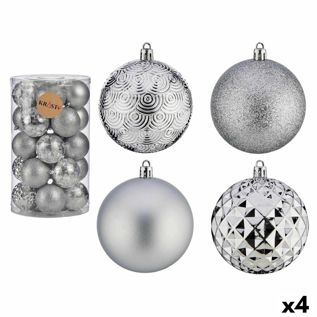 Set of 4 Silver PVC Christmas Balls, Ø 8 cm