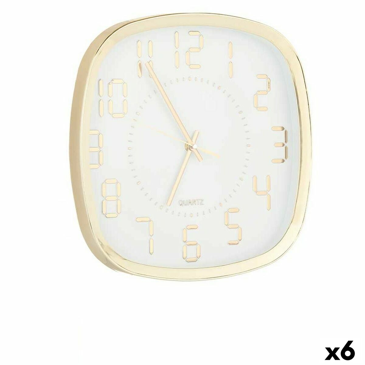 Square Gold Wall Clock, Glass, Plastic, 31 x 31 x 4.5 cm (6 Units)