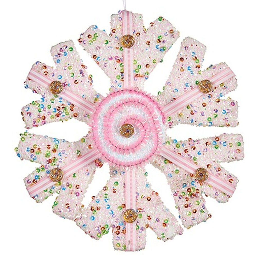 Christmas Ornament Krist+ 64815311 White Pink Snowflakes 17 x 6 x 17 cm (8 Units)
