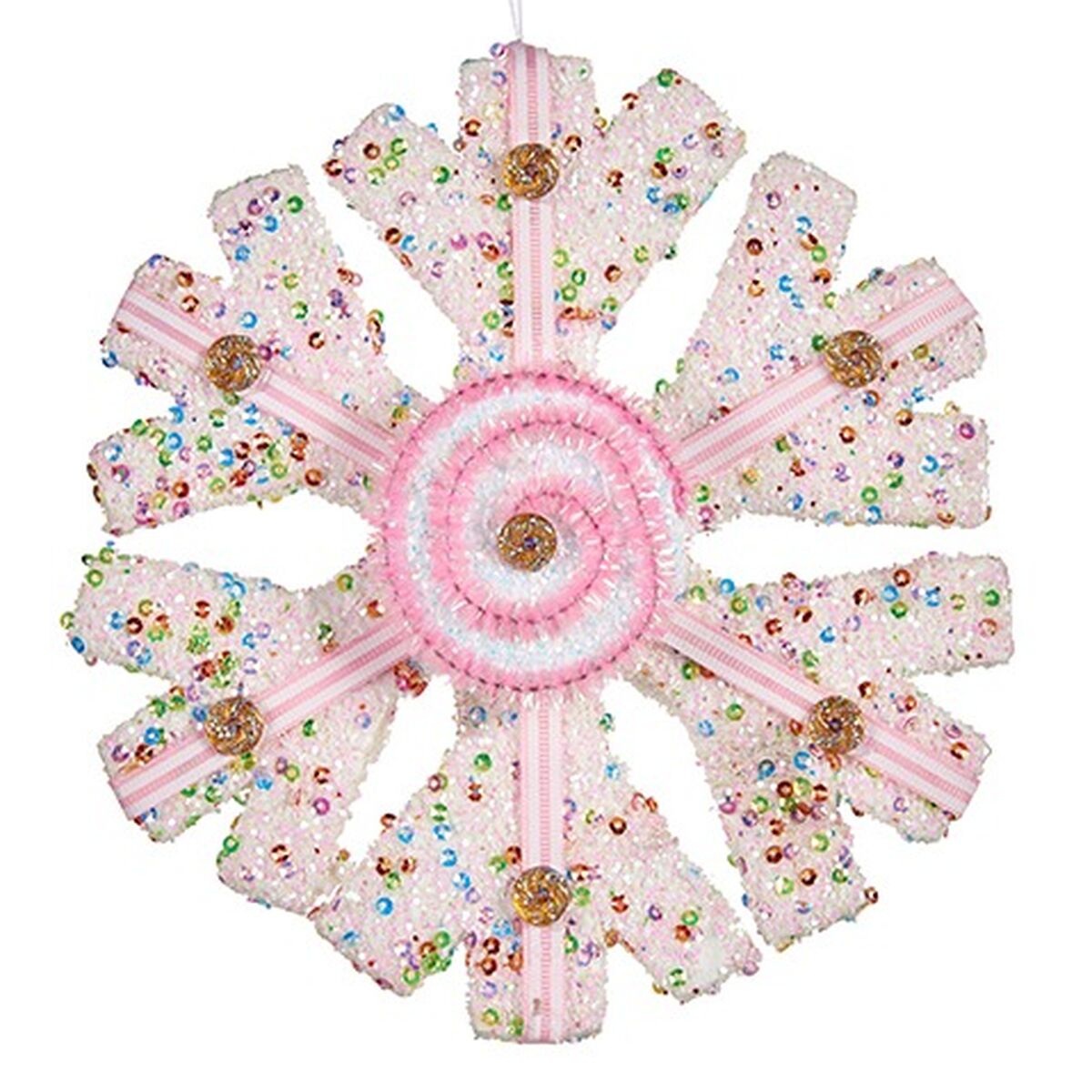 Christmas Ornament Krist+ 64815311 White Pink Snowflakes 17 x 6 x 17 cm (8 Units)