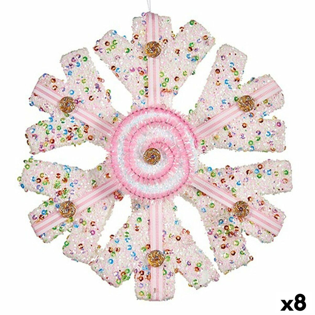 Christmas Ornament Krist+ 64815311 White Pink Snowflakes 17 x 6 x 17 cm (8 Units)