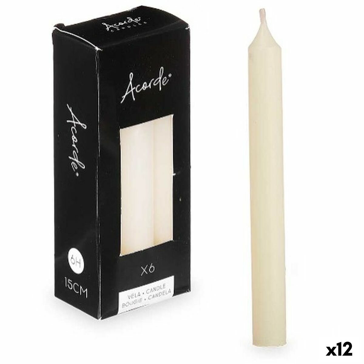 Conjunto de Velas Acorde 123-B-AR Creme 2 x 2 x 15 cm (12 Unidades)