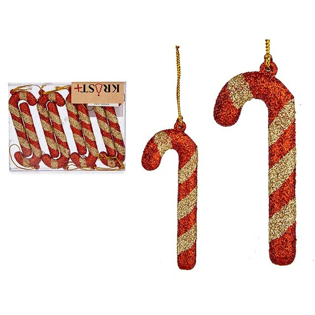 Christmas Decoration Set, Sticks, 8 Pieces, Red and Gold, Plastic, 6.5 x 1 cm (24 Units)