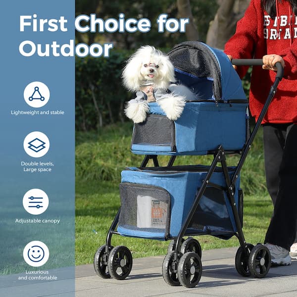 Foldable Pet Stroller – 4-Wheel Dog & Cat Pushchair with Storage Basket (Small & Medium Pets)