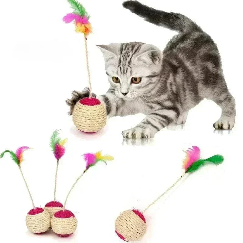 Interactive Cat Scratching Ball Toy with Sisal Feather for Kittens – Training Pet Supplies (1pc)