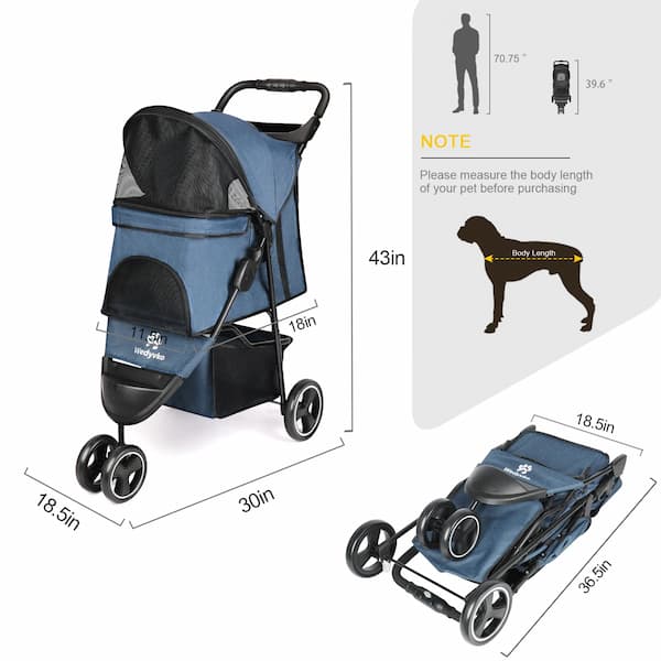 Luxury 3-Wheel Pet Stroller – Foldable Dog & Cat Pushchair with Storage Basket