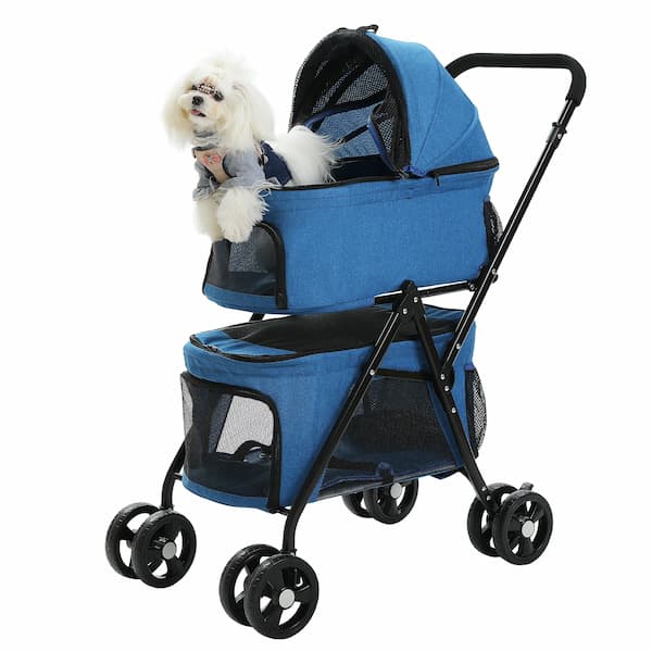 Foldable Pet Stroller – 4-Wheel Dog & Cat Pushchair with Storage Basket (Small & Medium Pets)