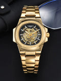 LONGLUX Luxury Automatic Skeleton Watch – Stainless Steel Waterproof Mechanical Timepiece for Men