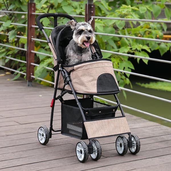 Foldable Pet Stroller – 4-Wheel Dog & Cat Pushchair with Storage Basket (Small & Medium Pets)