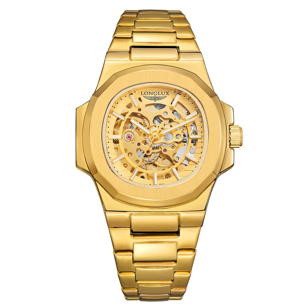 LONGLUX Luxury Automatic Skeleton Watch – Stainless Steel Waterproof Mechanical Timepiece for Men
