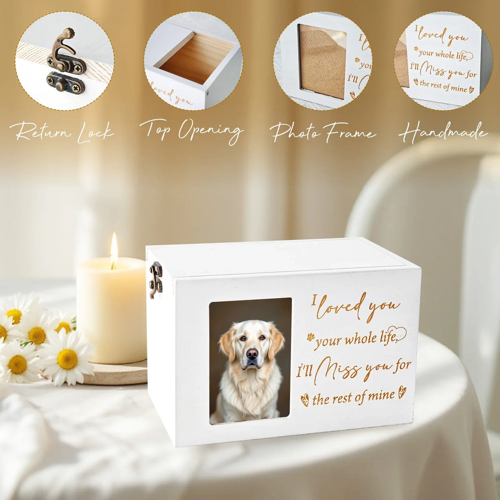 Wooden Pet Memorial Urn with Photo Frame - Dog Memorial Keepsake