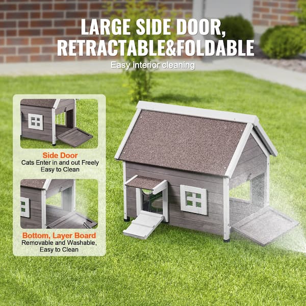 Premium Cedar Outdoor Cat House (22" x 30") – Weatherproof Wooden Feral Cat Shelter for Multiple Cats | Insulated, Raised Design, Escape Door & Asphalt Roof