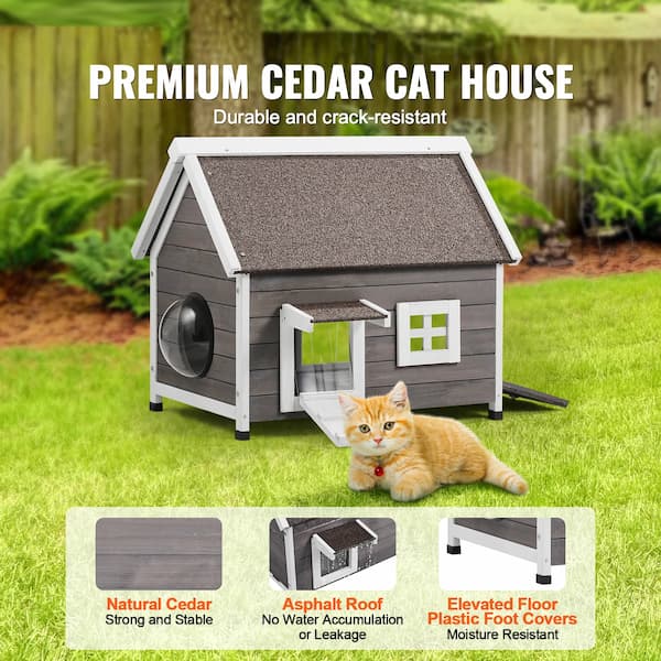Premium Cedar Outdoor Cat House (22" x 30") – Weatherproof Wooden Feral Cat Shelter for Multiple Cats | Insulated, Raised Design, Escape Door & Asphalt Roof
