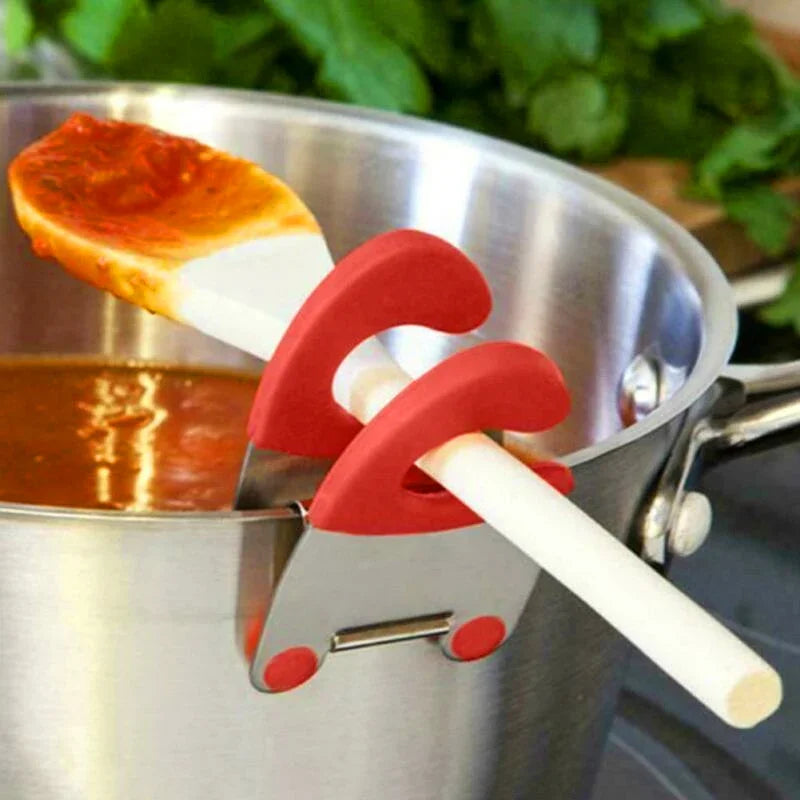 1Pcs Stainless Steel Pot Side Clips Anti-scalding Spoon Holder Kitchen Gadgets Rubber Kitchen Gadgets