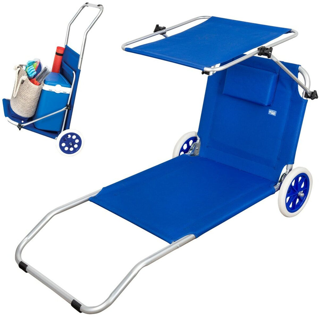 Espreguiçadeira Dobrável de Campismo Aktive Azul 62 x 62 x 117 cm Carro rebatível Toldo (2 Unidades)