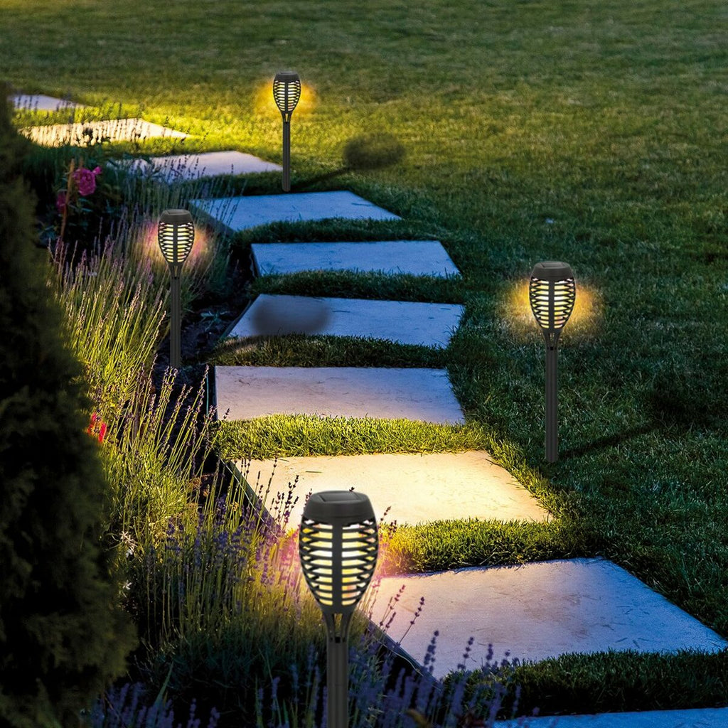 Juego de antorchas solares de plástico Aktive para jardín, 7,5 x 50 x 7,5 cm (4 unidades)