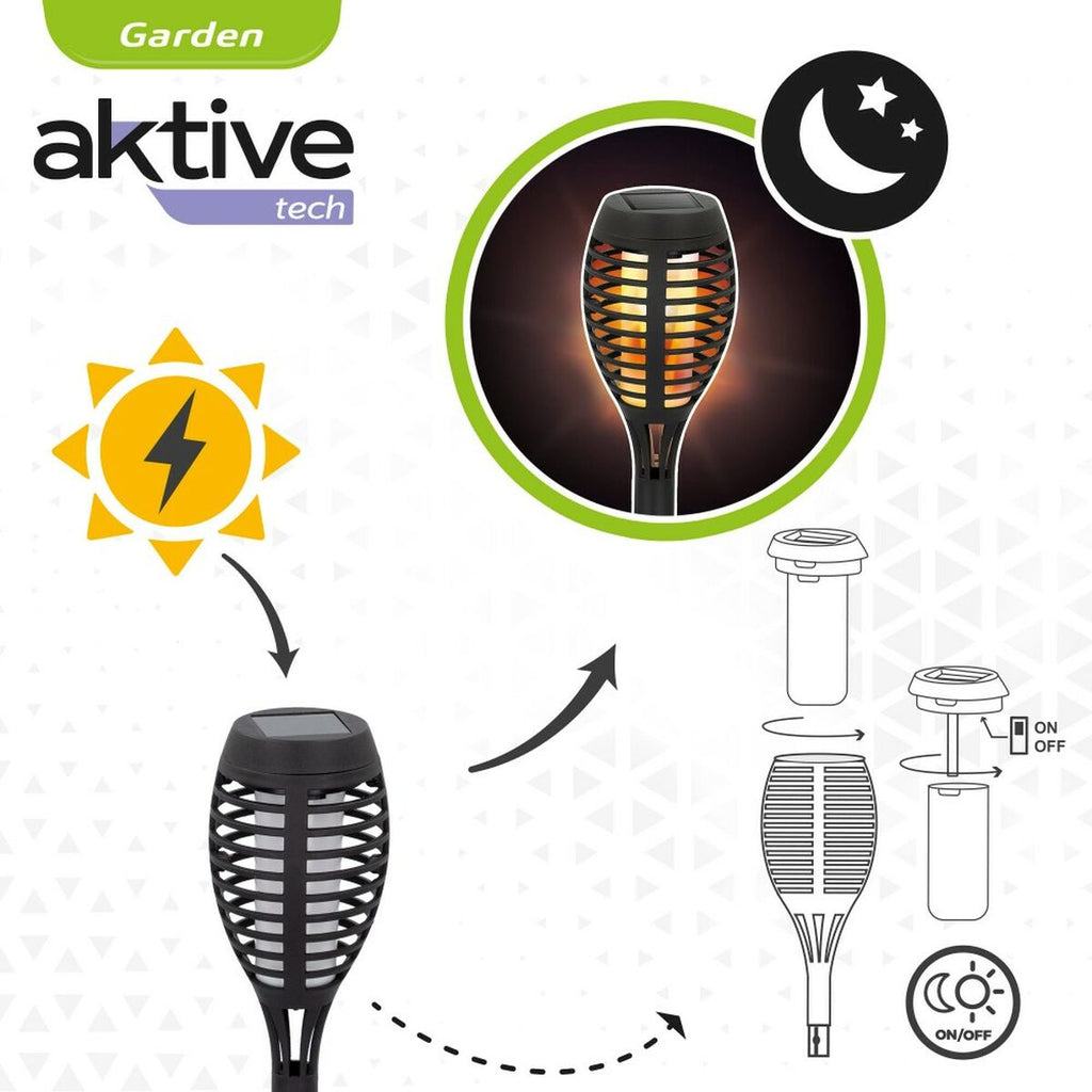 Juego de antorchas solares de plástico Aktive para jardín, 7,5 x 50 x 7,5 cm (4 unidades)