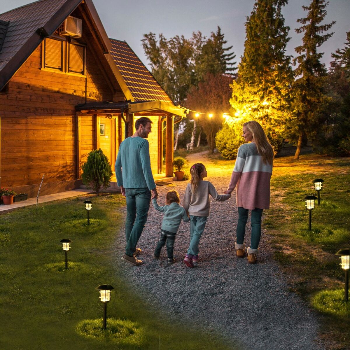 Juego de 2 estacas solares para jardín Aktive, acero inoxidable y plástico, 13 x 55 x 13 cm (4 unidades)