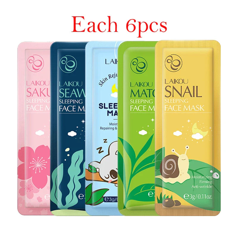 30pcs LAIKOU Sleeping Face Mask Moisturizing Anti-aging Creams Mask No Wash Disposable Facial Mask Skin Care for Beauty