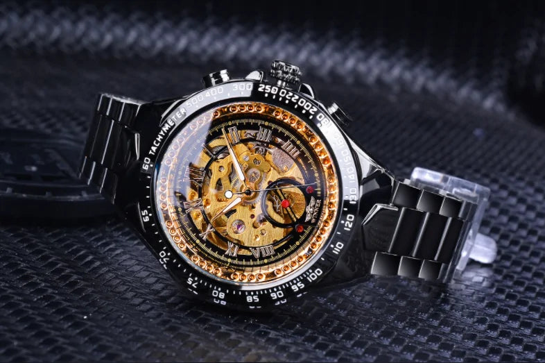 Men's gold mechanical watch