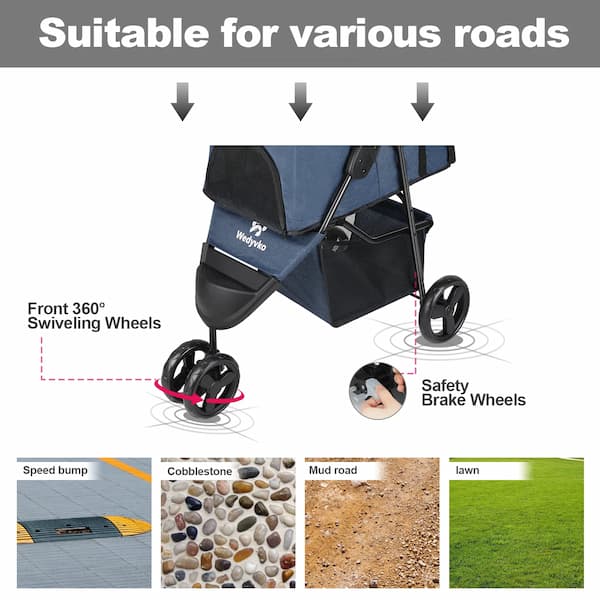 Luxury 3-Wheel Pet Stroller – Foldable Dog & Cat Pushchair with Storage Basket