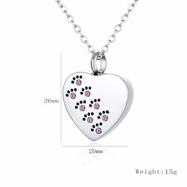 Pet Paw Print Urn Necklace – Stainless Steel Memorial Jewelry for Ashes with Funnel & Chain