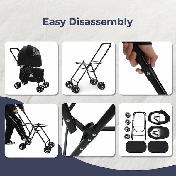 Foldable Pet Stroller – 4-Wheel Dog & Cat Pushchair with Storage Basket (Small & Medium Pets)