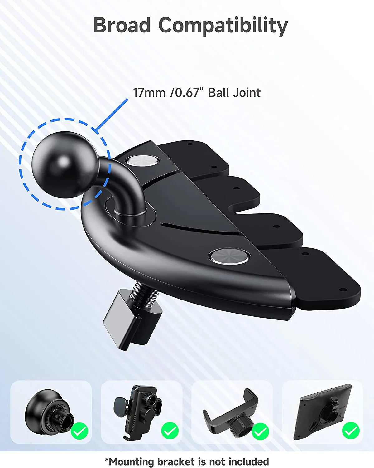 17mm Ball Accessories Car CD Slot Mount Holder Bracket Adjustable Tablet Phone Pad Stand