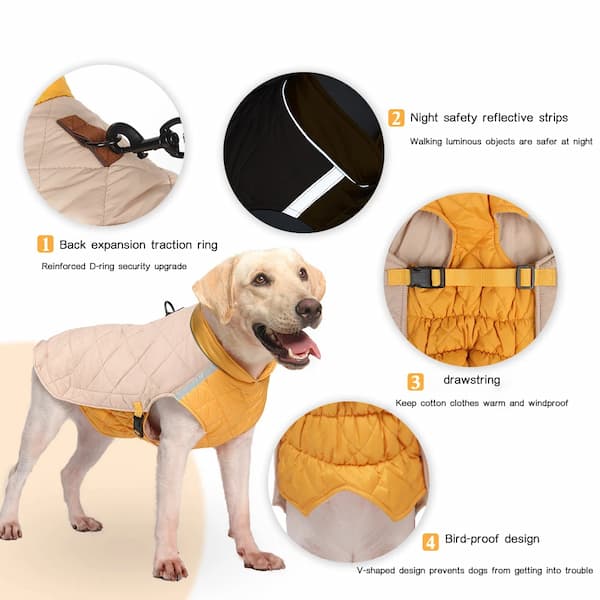 Waterproof Winter Dog Jacket with Reflective Strips – Padded Warm Dog Coat with D-Ring Harness Clip (Sizes M–5XL, Small to Large Dogs)