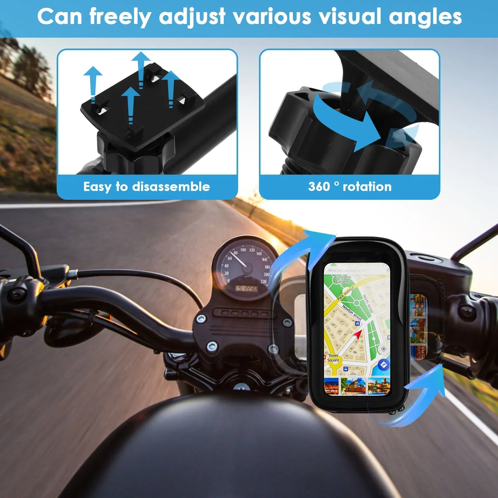 360° Rotatable Bike Phone Holder Bag Waterproof Motorcycle Handlebar Bag Bicycle Pouch Touch Screen Phone Mount Accessories