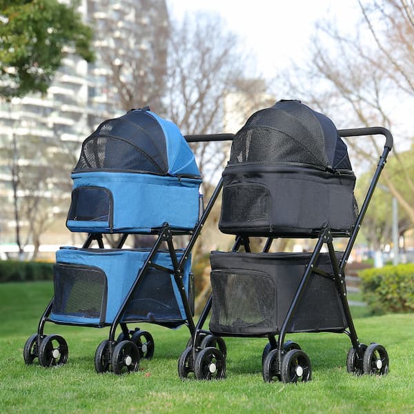 Foldable Pet Stroller – 4-Wheel Dog & Cat Pushchair with Storage Basket (Small & Medium Pets)