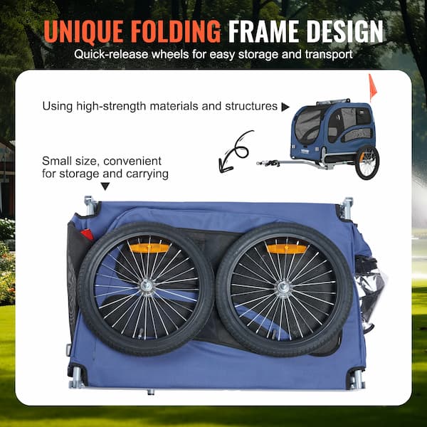 Heavy-Duty Dog Bike Trailer – Foldable Pet Bicycle Carrier with Reflectors, Safety Flag & Coupler (Up to 100 lbs)
