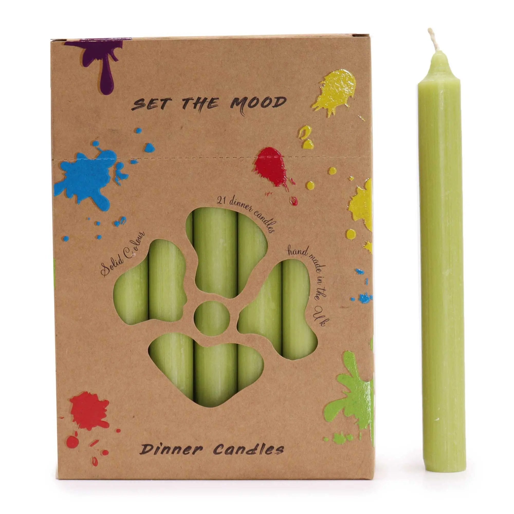 Velas de Mesa de Cor Sólida - Pack de 21 - Oliva Rústico