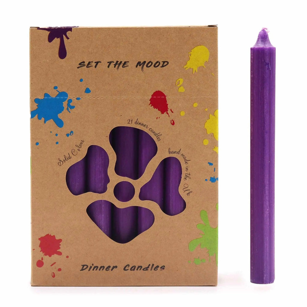 Velas de Mesa de Cor Sólida - Pack de 21 - Violeta Rústico