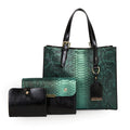 3-Piece Faux-Leather Handbag & Wallet Set – Vintage Snakeskin Accent