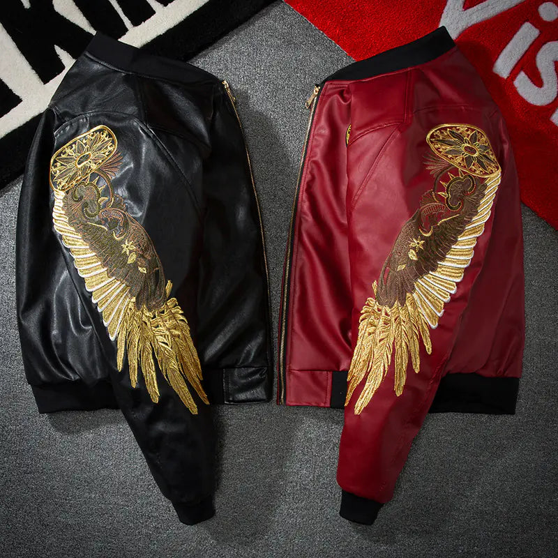 Embroidered Wing Baseball Jacket - Pilot Style