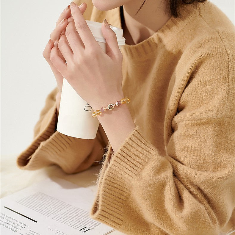 Natural Citrine and Rutilated Quartz Bracelet