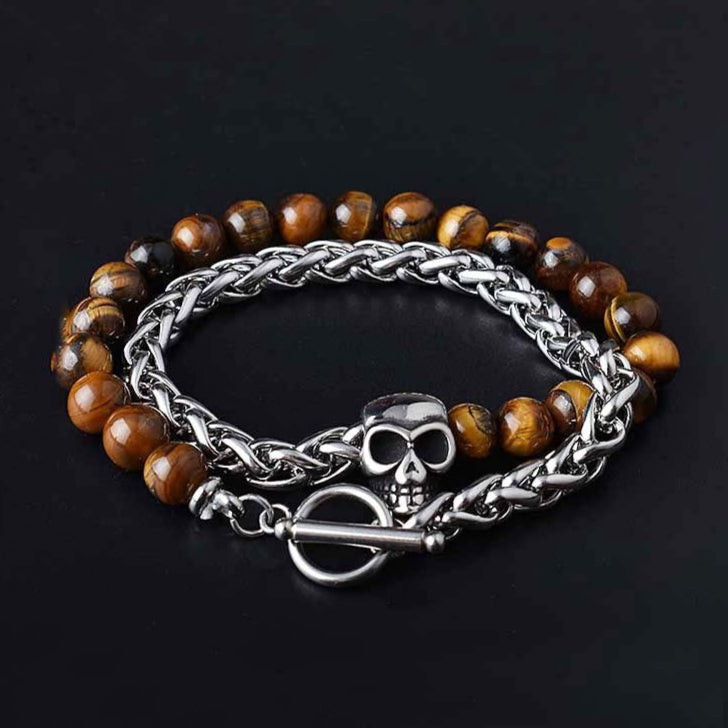 Skull bracelet in 316L stainless steel and natural stone.