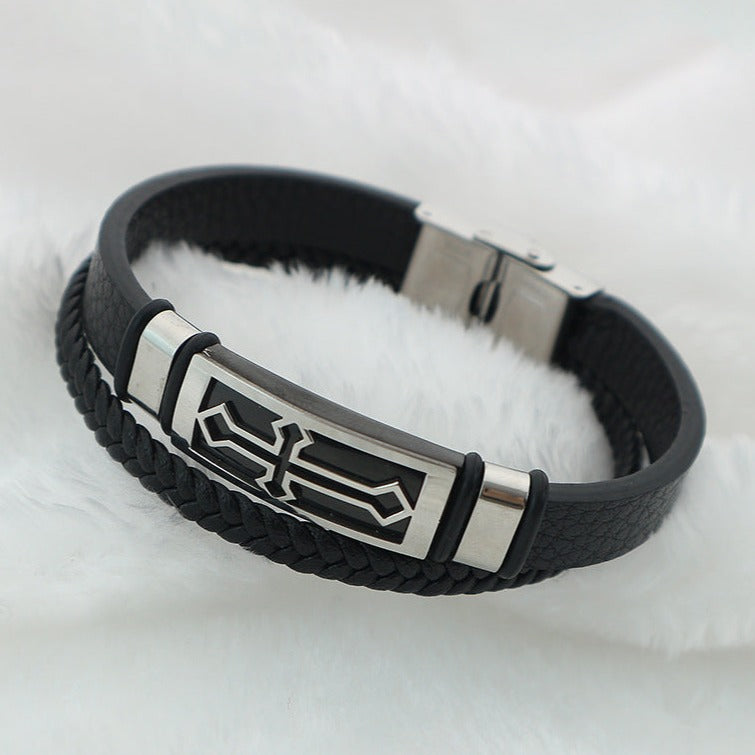 Pulseira de Couro e Aço Inoxidável