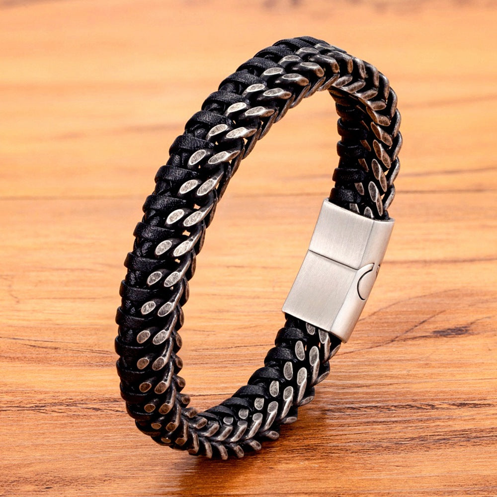 Leather and Stainless Steel Bracelet