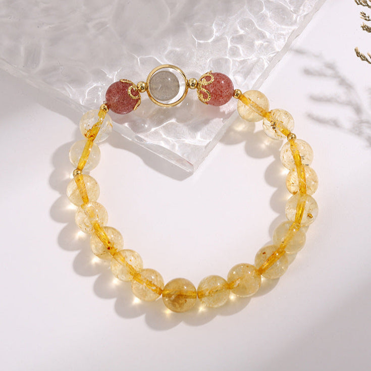 Natural Citrine and Rutilated Quartz Bracelet