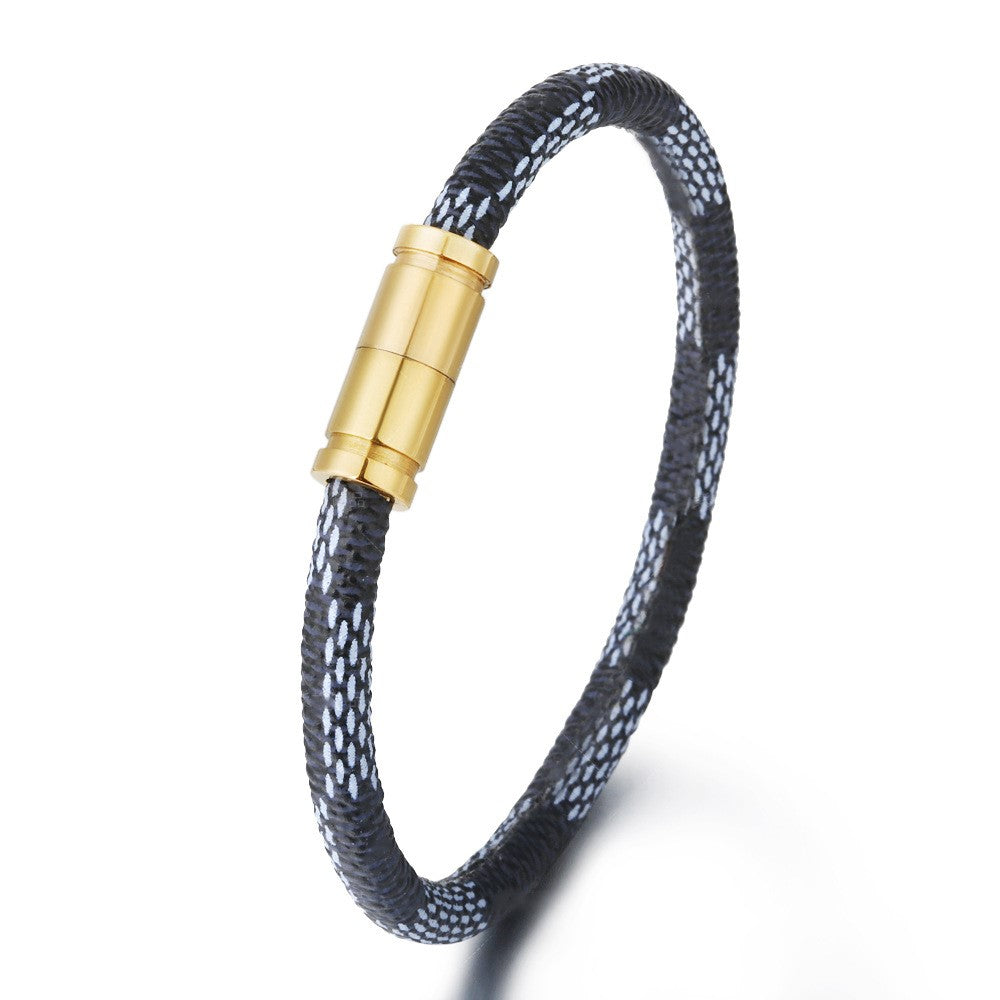 Pulseira de Couro e Aço Inoxidável