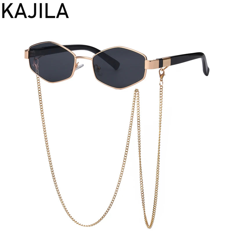 Sexy Small Frame Hexagon Sunglasses Women with Chain 2025 Luxury Brand Designer Punk Sun Glasses for Ladies Shades Gafas De Sol