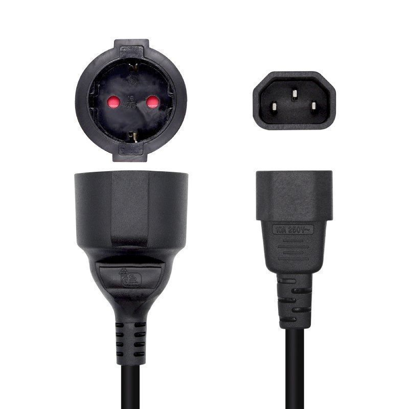 Adaptador de corriente Aisens A132-0467 / C14 macho - CEE7 hembra / 25 cm / Negro