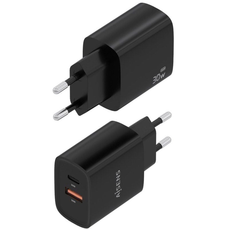 Carregador de Parede Aisens A110-0953 Gan A110-0953 / 1xusb Type-c / 1xusb / 30W / Preto