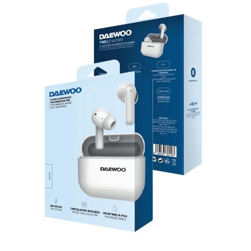 Auscultadores Bluetooth Daewoo DW2005 com Estojo de Carregamento / Autonomia 6h / Branco