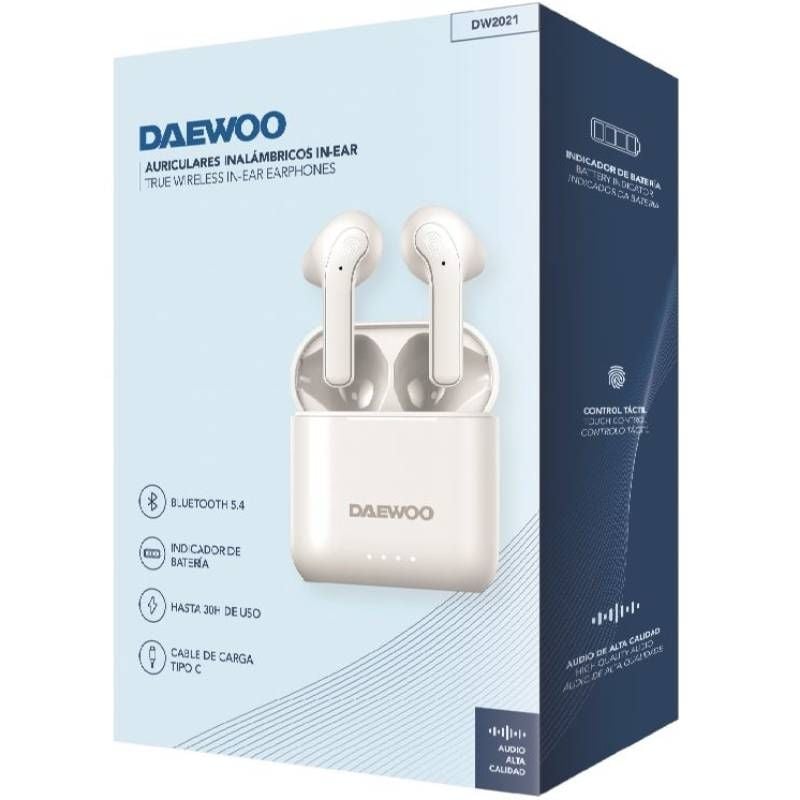Auscultadores Bluetooth Daewoo DW2021 com Estojo de Carregamento / Autonomia 5h / Branco